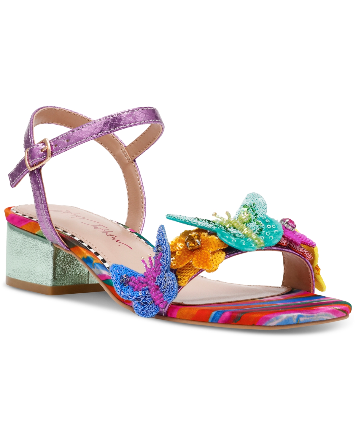 Shop Betsey Johnson Women's Emerry Two-piece Butterfly Low Block-heel Sandals In Fuchsia Multi