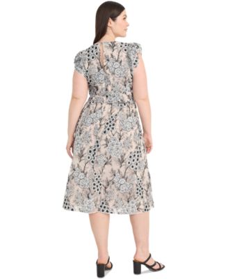 Plus Size Chiffon Embroidered Ruffled-Sleeve Dress