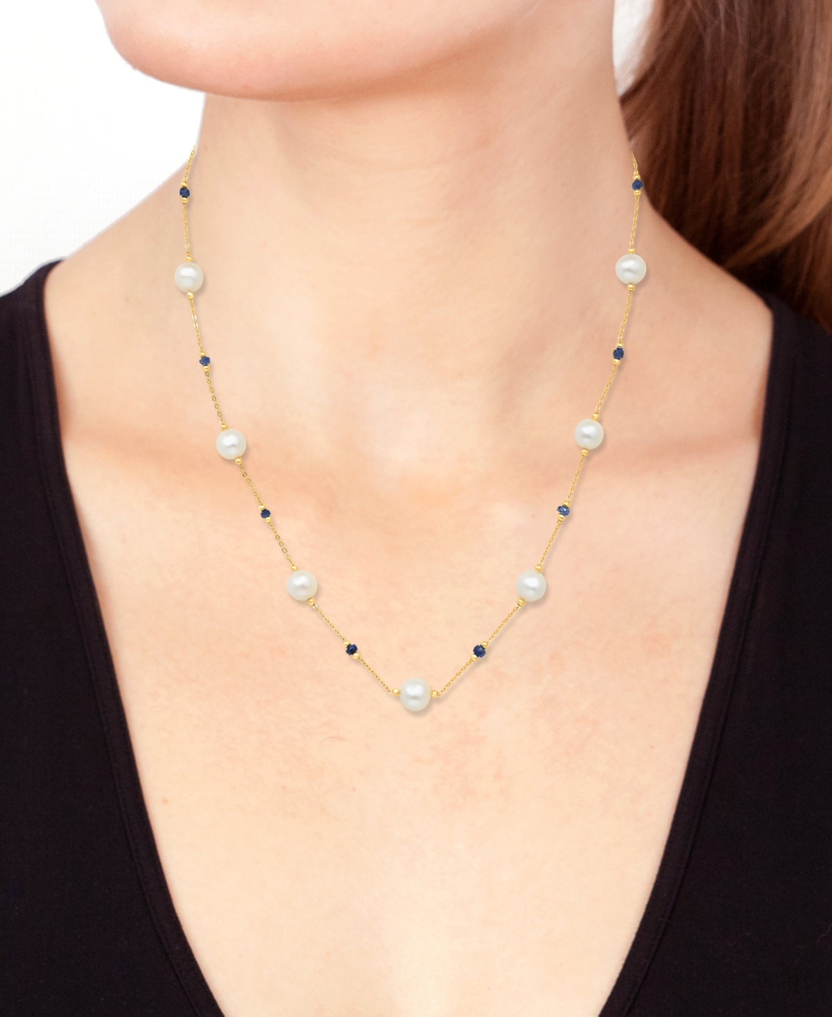 Effy Collection Effy Cultured Freshwater Pearl (8mm) & Sapphire (2-1/10 Ct. T.w.) 18" Collar Necklace In 14k Gold In Gold