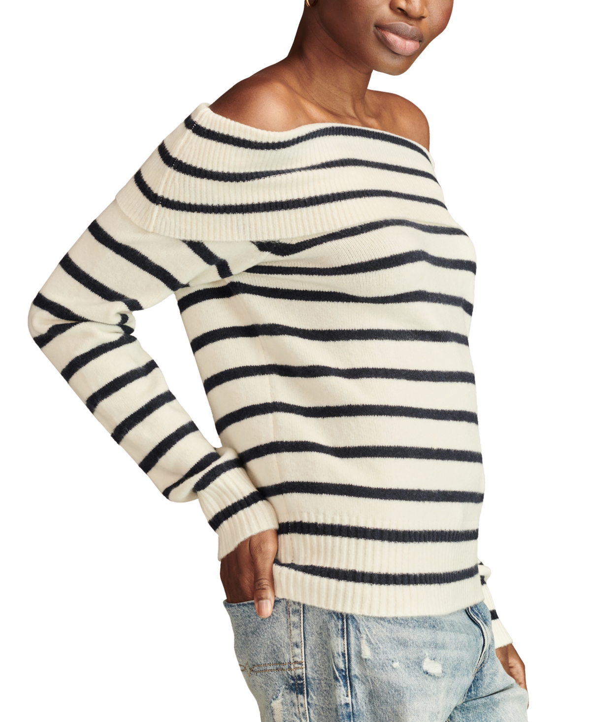Lucky Brand Women's Off-the-shoulder Long-sleeve Sweater In Cadet Navy,tofu