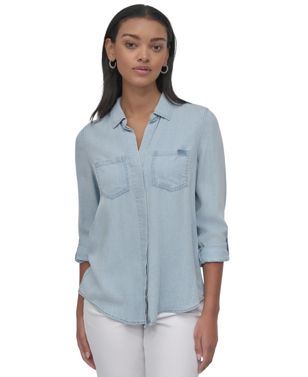 DKNY JEANS WOMEN'S ROLL-TAB-SLEEVE BUTTON-FRONT SHIRT 