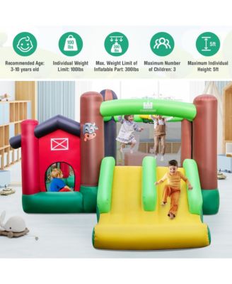 Farm Themed Inflatable Castle Kids Bounce House w/ Double Slides & 680W Blower