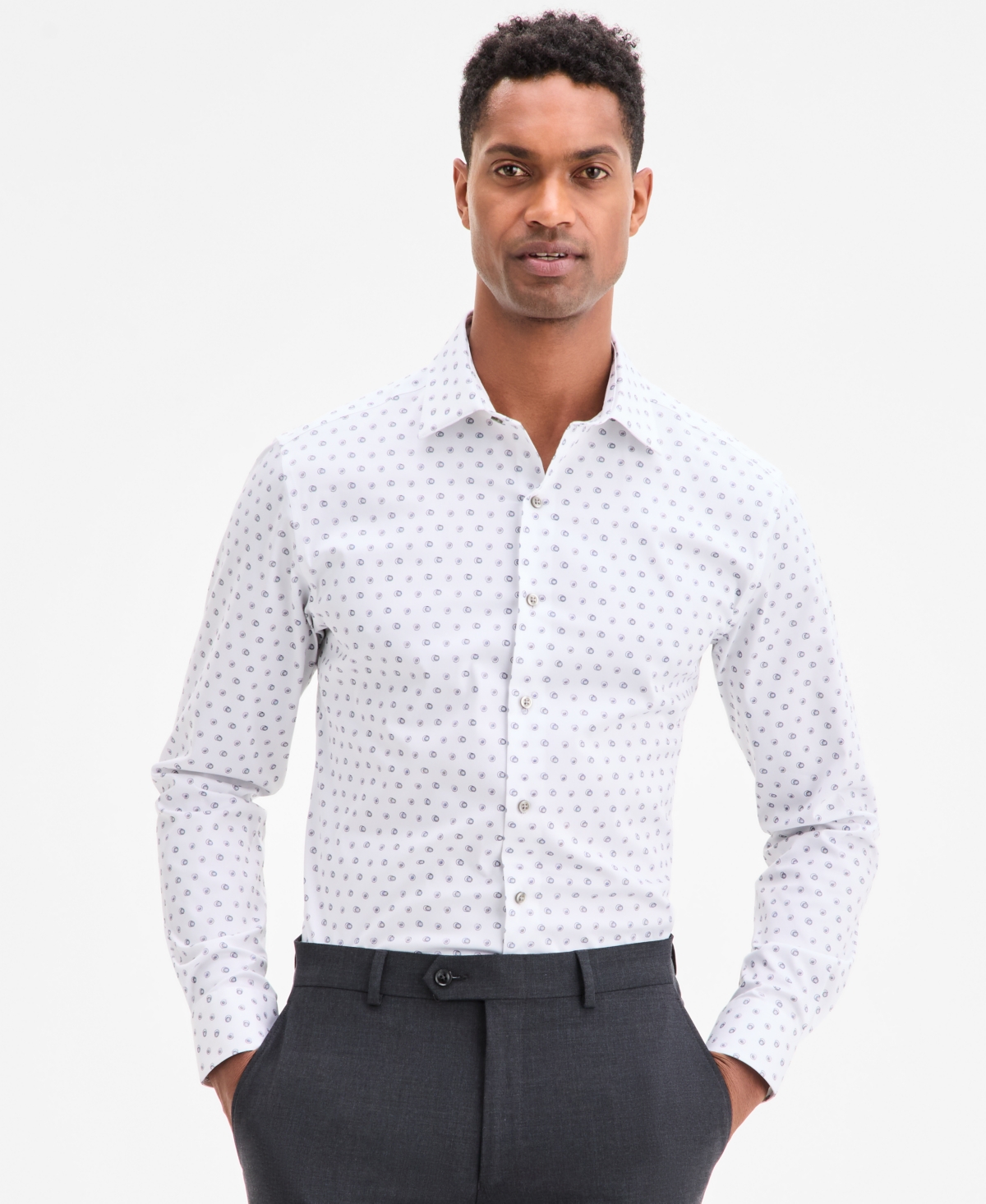 Alfani Men's Slim Fit Long Sleeve Button-front Geo Print Dress Shirt, Exclusively At Macy's