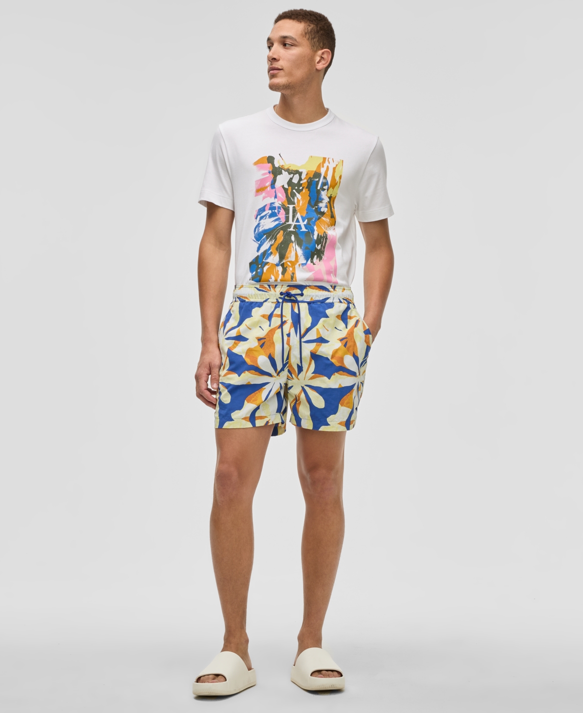 Mode Of One Men's Floral Tones Regular-fit Printed Swim Trunks, Exclusively At Macy's