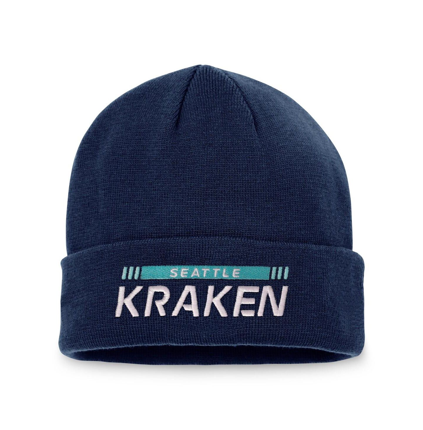 Мужская шапка Fanatics Deep Sea Blue Seattle Kraken Game Train Cuffed Knit Hat — фото 2