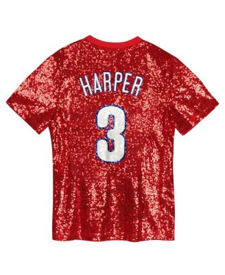 Big Girls Bryce Harper Red Philadelphia Phillies Name Number Sequin V-Neck Top
