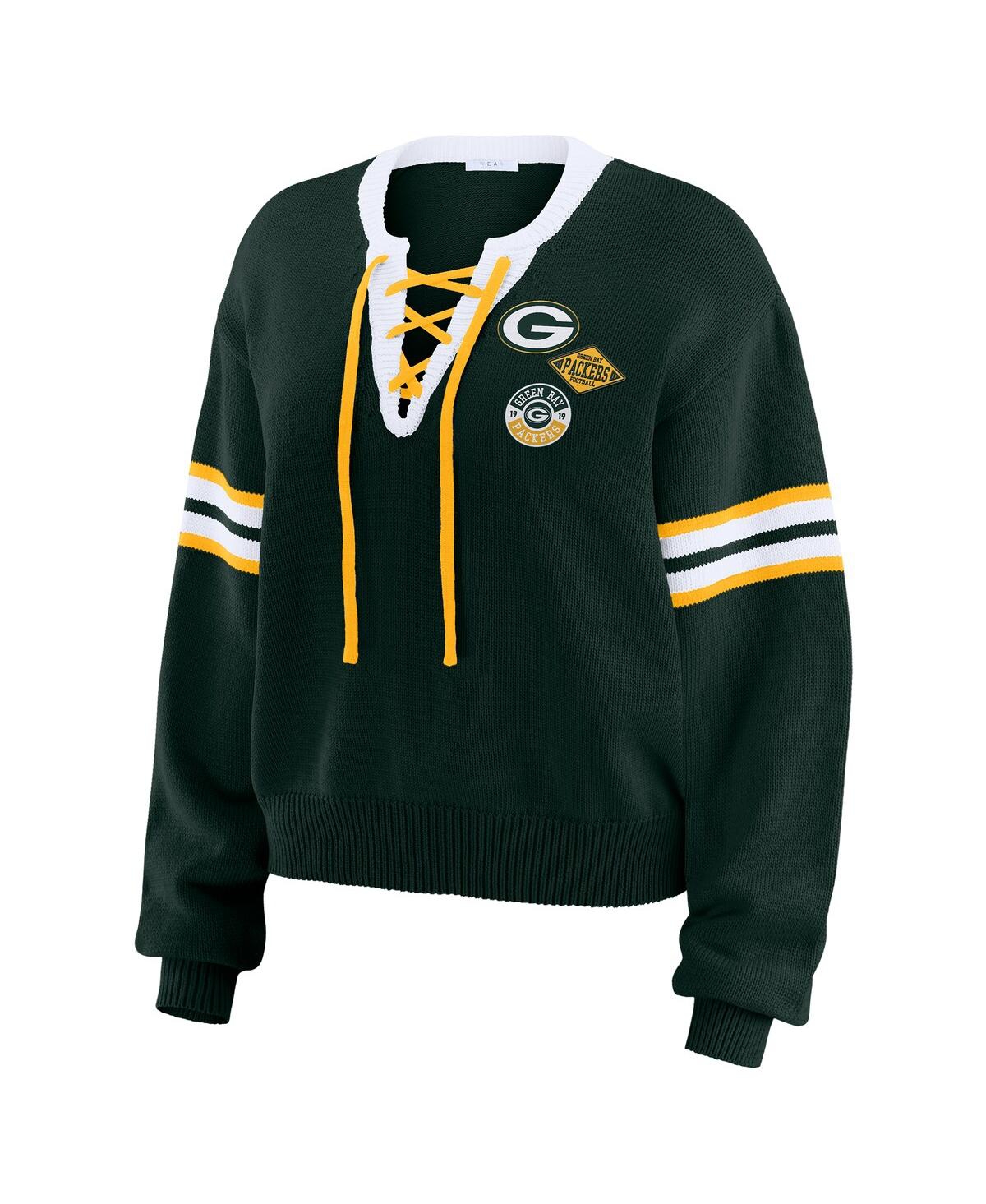Shop Wear By Erin Andrews Women's Green Green Bay Packers Lace-up Pullover Sweatshirt