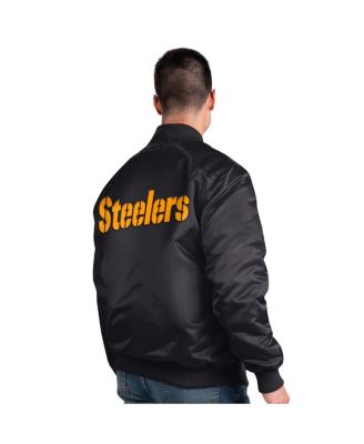 Men's Black Pittsburgh Steelers Exclusive Satin Full-Snap Varsity Jacket