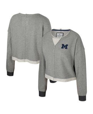 Colosseum - Women's Charcoal Michigan Wolverines Magnum Scoop Neck Cropped Pullover Sweatshirt