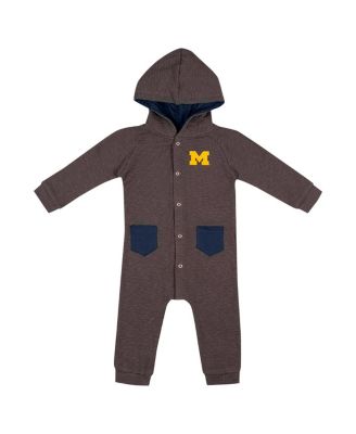 Baby Boys and Girls Charcoal Michigan Wolverines Zando-Zan Waffle Full-Snap Hooded Romper