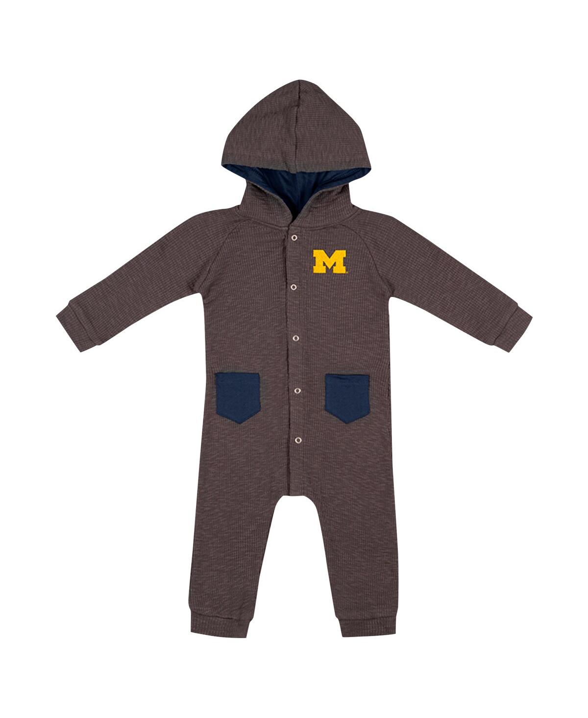 Colosseum Baby Boys And Girls Charcoal Michigan Wolverines Zando-zan Waffle Full-snap Hooded Romper In Charcoal
