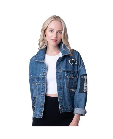 Женские куртки G-III 4Her by Carl Banks Women's Denim Penn State Nittany Lions Game Ball Patches and Studs Full-Button Jacket