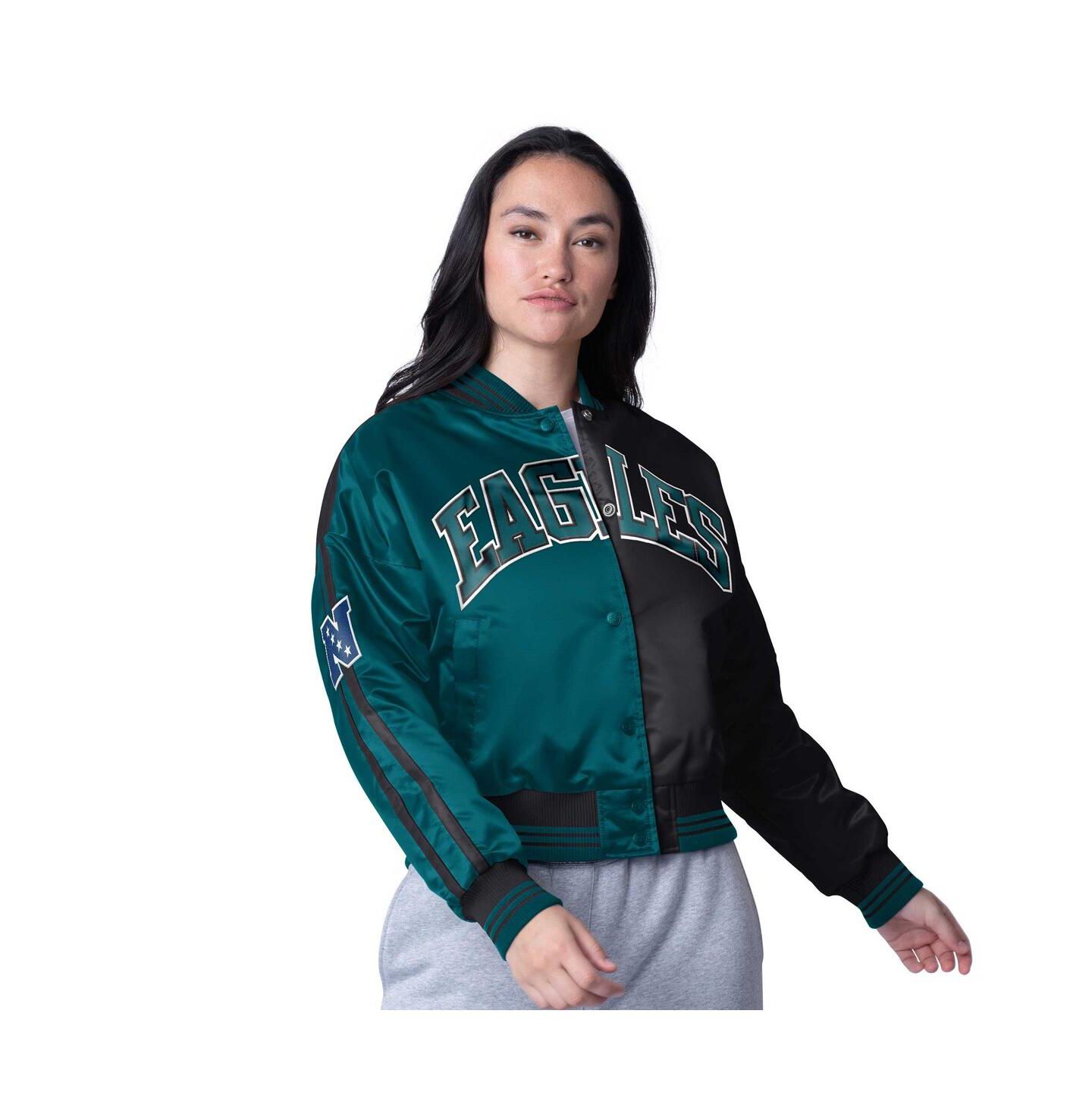Женская куртка Starter Midnight Green/Black Philadelphia Eagles Zone Blitz Cropped Full-Snap Satin — фото 1