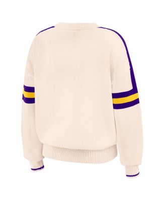 Women's Cream Los Angeles Lakers Stripe Pullover Sweater