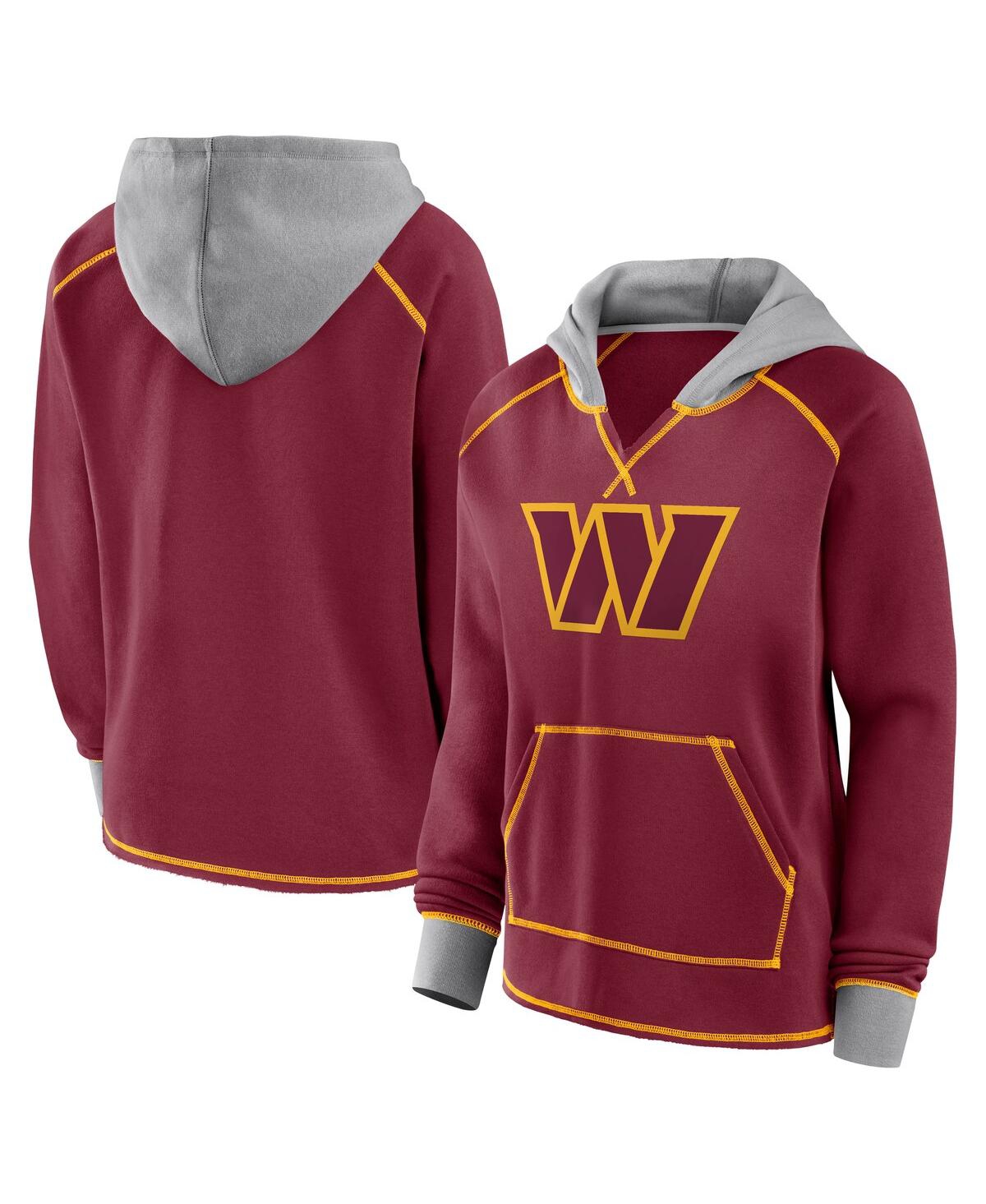 Women's Burgundy Washington Commanders Boom Fleece Pullover V-Neck Hoodie - Burgundy