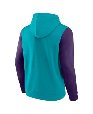 Men's Teal Charlotte Hornets Outline Colorblock Pullover Hoodie