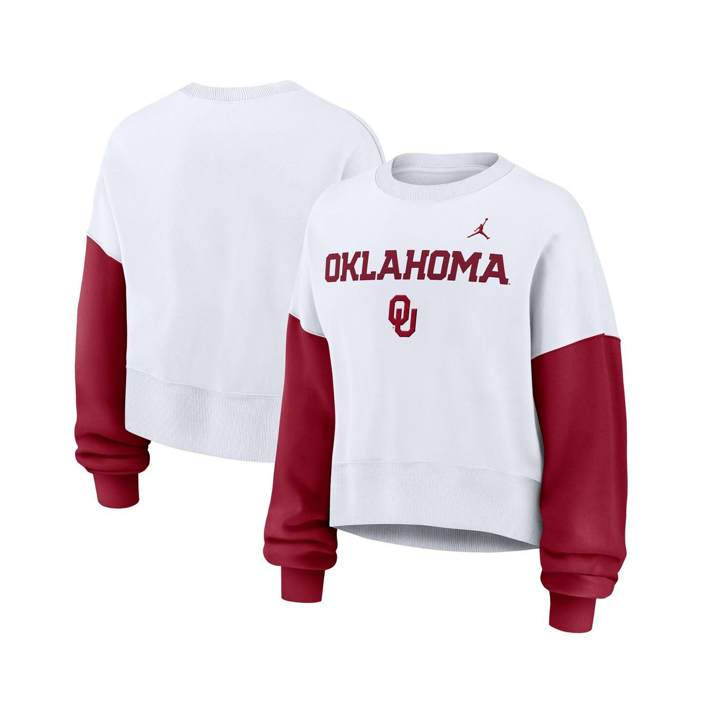 Женская толстовка Jordan White Oklahoma Sooners Color-Block Oversized Cropped Pullover — фото 1