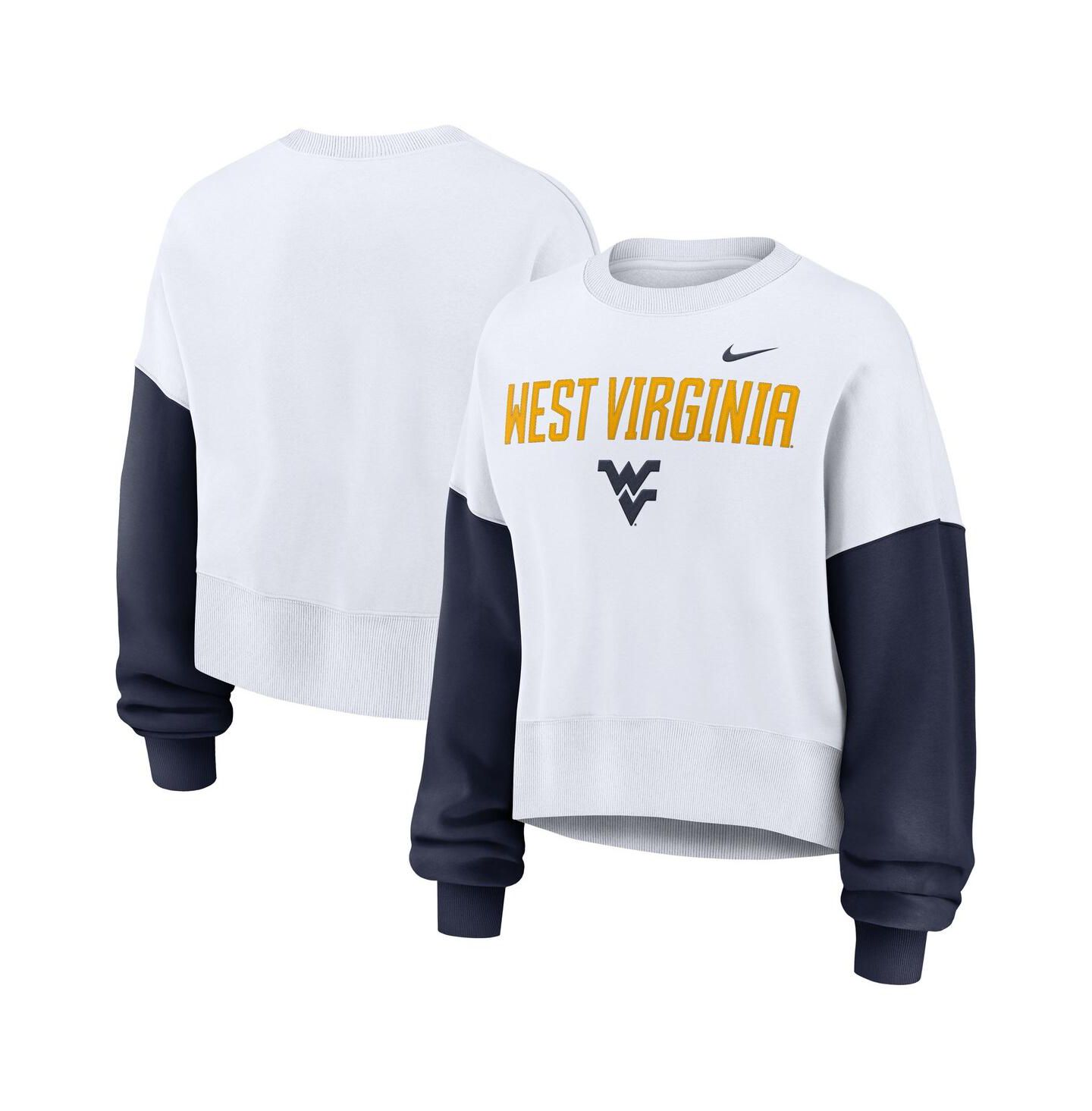 Женская толстовка Nike White West Virginia Mountaineers Color-Block Oversized Cropped Pullover — фото 1