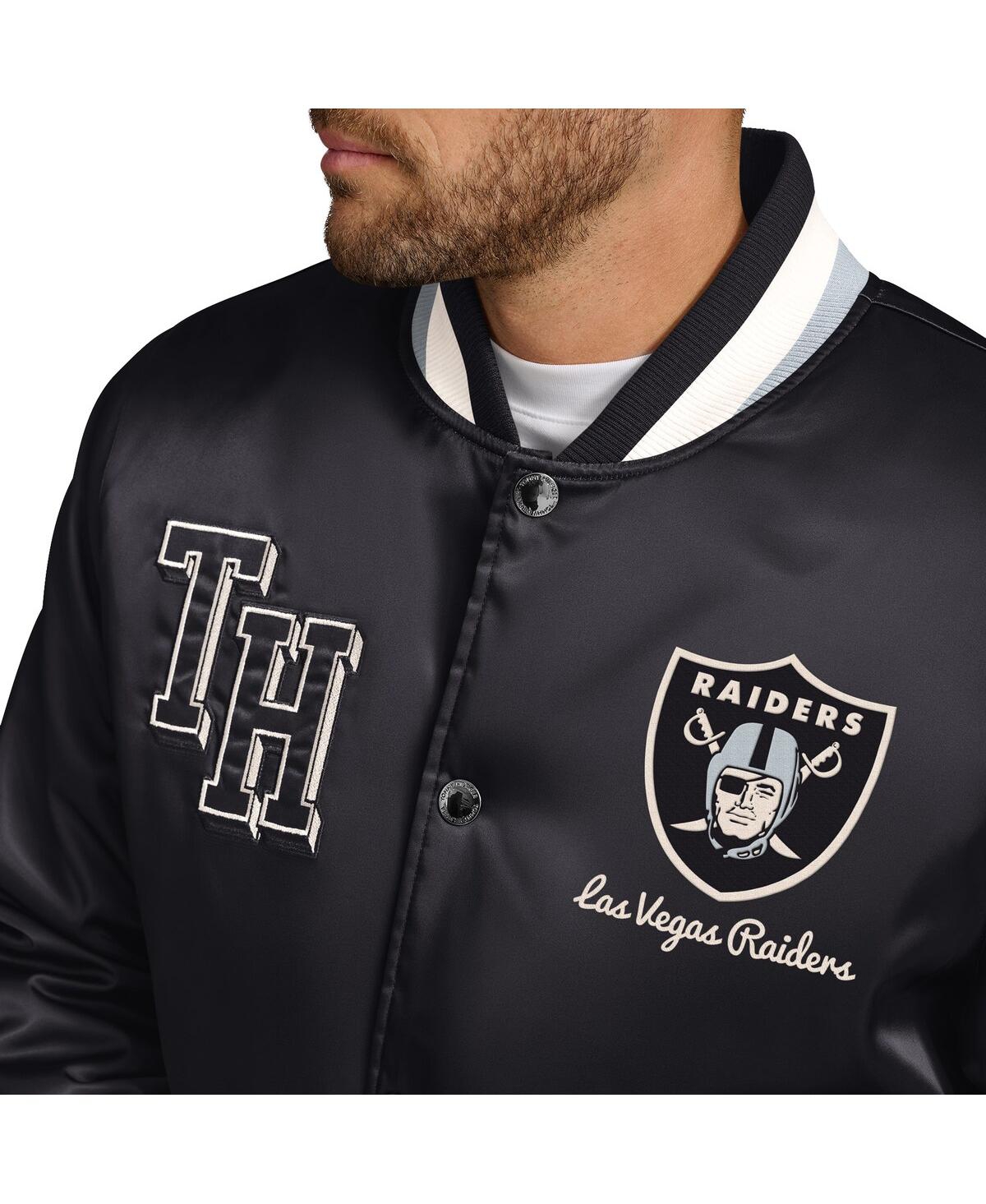 Shop Tommy Hilfiger Men's Black Las Vegas Raiders Dante Full-snap Satin Jacket In Black,silver