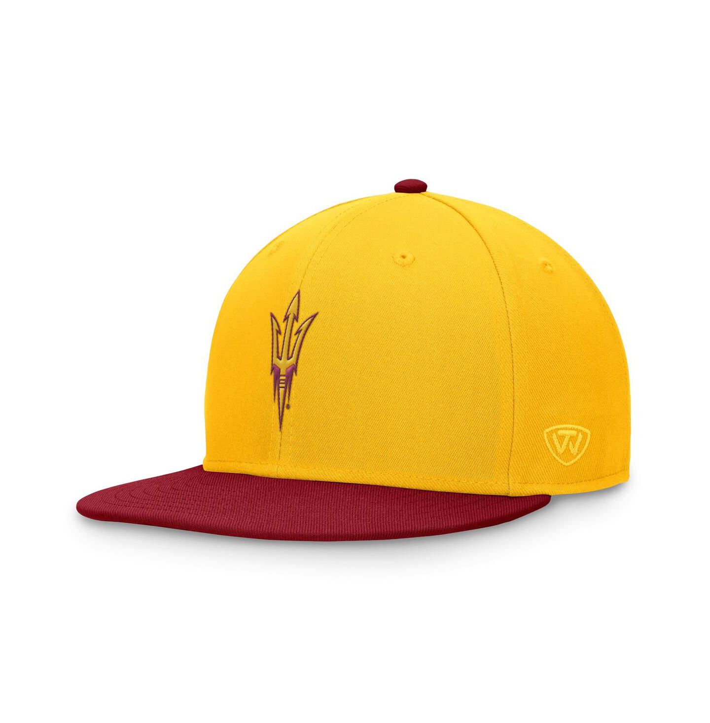 Мужская кепка Top of the World Gold/Maroon Arizona State Sun Devils Rally Two-Tone Fitted Hat — фото 1