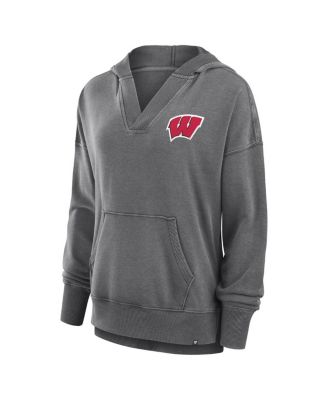 Women's Heather Gray Wisconsin Badgers Initiative Snow Wash French Terry V-Neck Pullover Hoodie