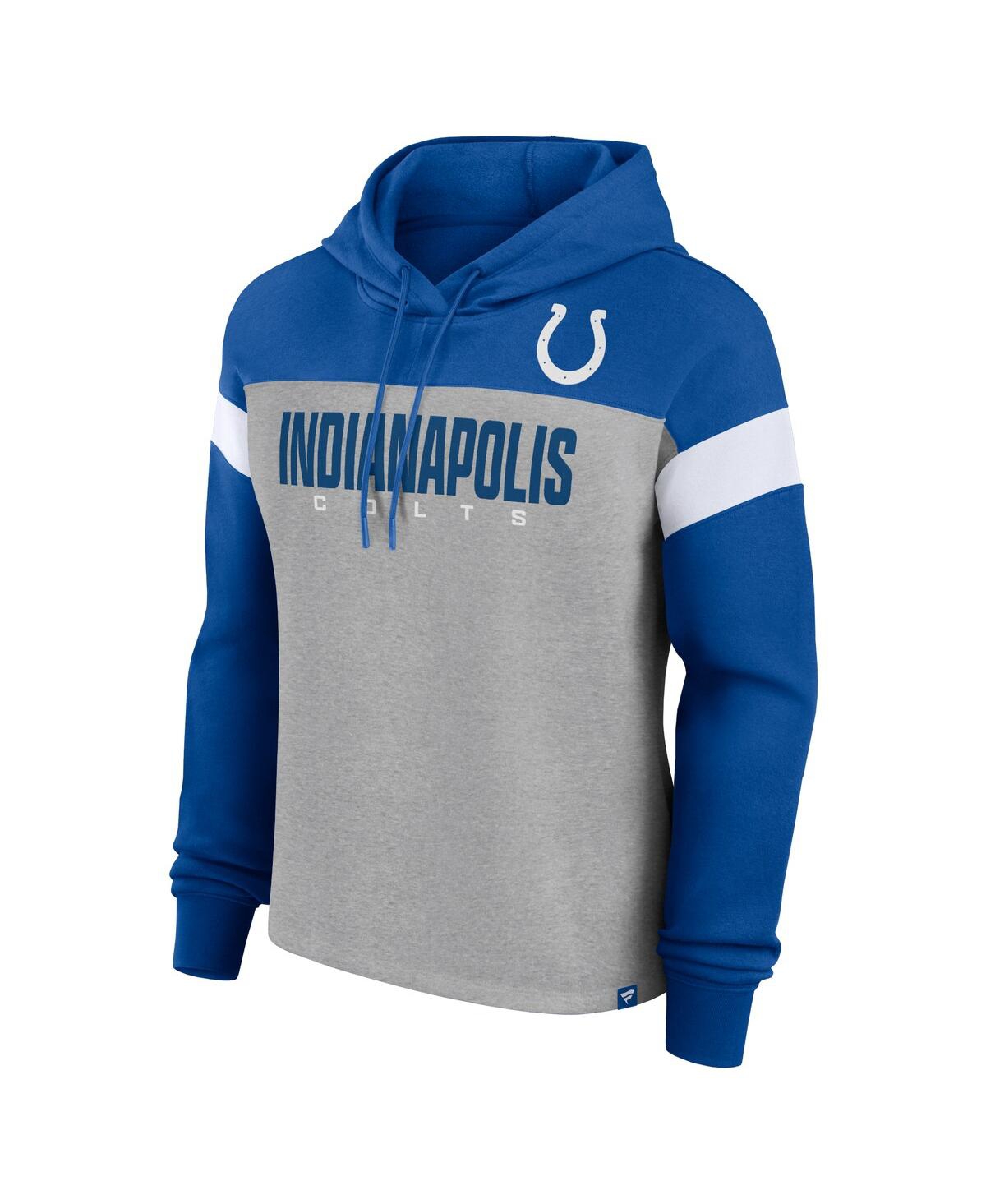 Fanatics Women's Heather Gray/royal Indianapolis Colts Bold Play Call Pullover Hoodie In Heather Gray,royal