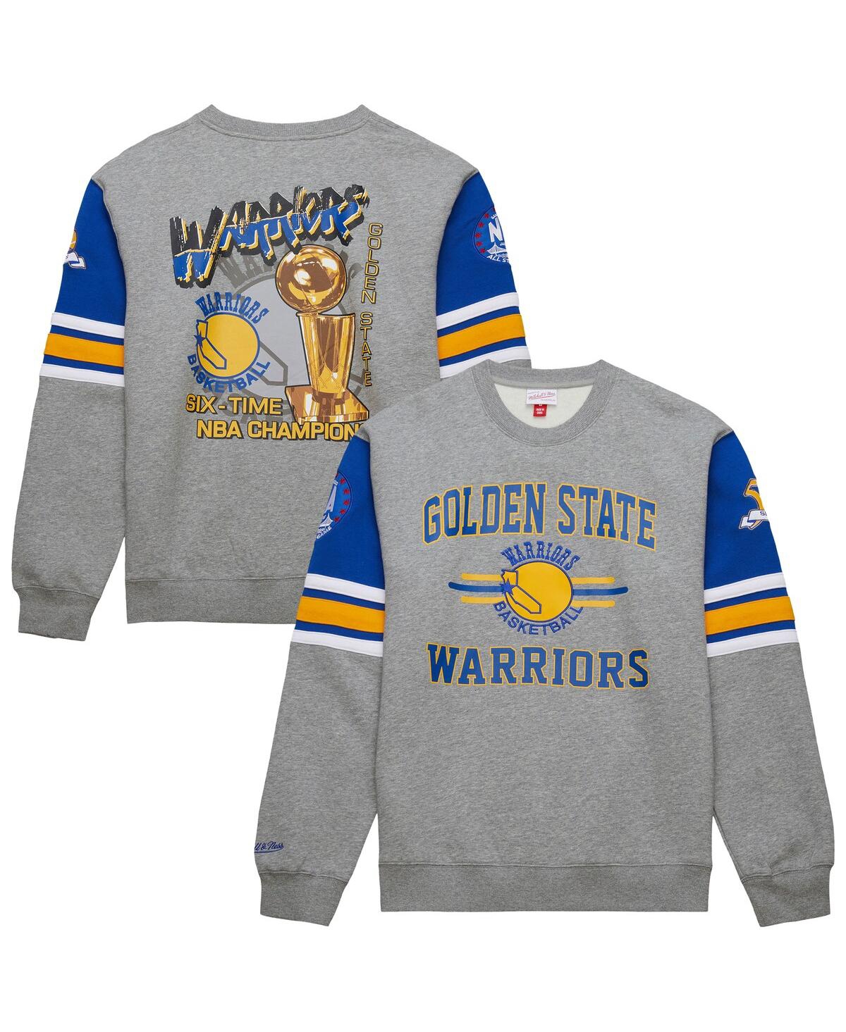 Men's Heather Gray Golden State Warriors Hardwood Classics All Over 4.0 Pullover Sweatshirt - Heather Gray