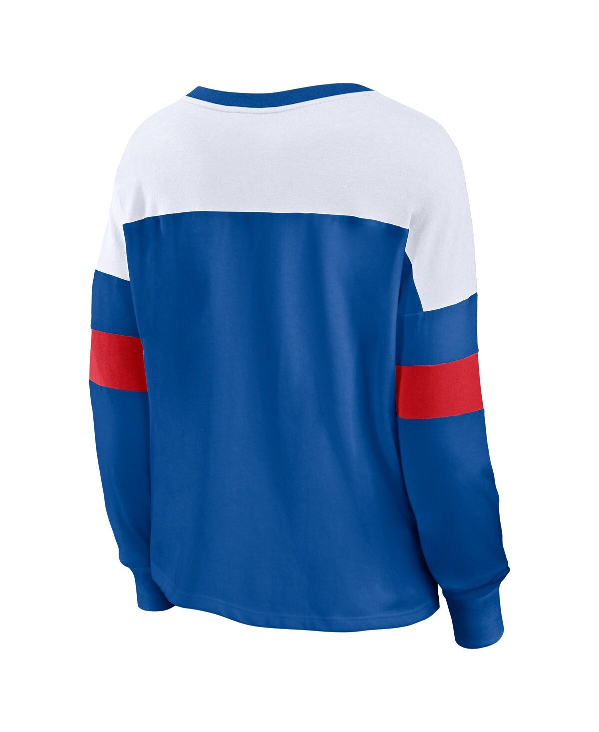 Fanatics Women's Blue New York Rangers Take The Shot Long Sleeve Lace-up V-neck T-shirt In Blue