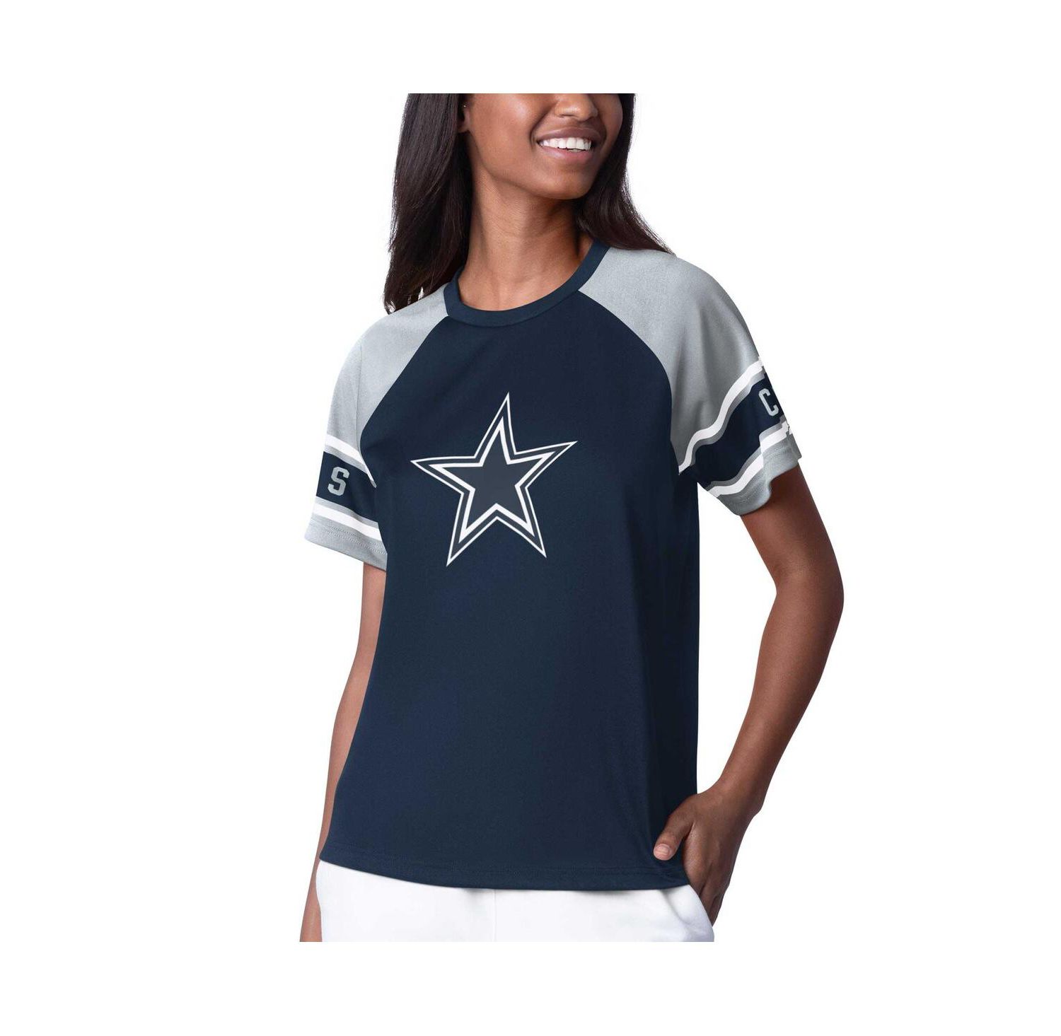 Women's Navy Dallas Cowboys 1st Rounder Color Block Raglan Top