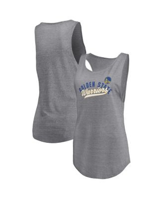 Fanatics - Women's Heathered Gray Golden State Warriors Quality Time Open Scoop Neck Tri-Blend Tank Top