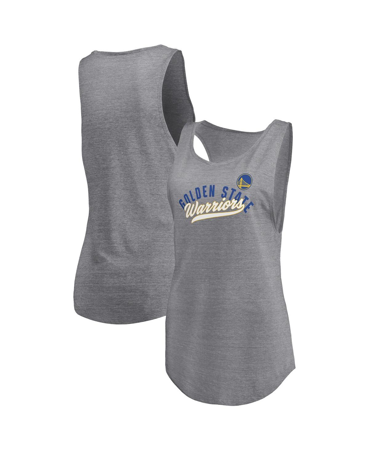 Fanatics Women's Heathered Gray Golden State Warriors Quality Time Open Scoop Neck Tri-blend Tank Top In Heather Gray