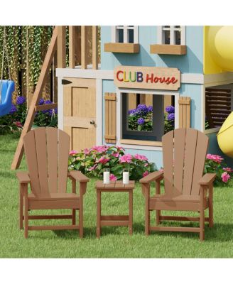 Kids 3-Piece Outdoor HDPE Adirondack Chairs With Square Side Table Set