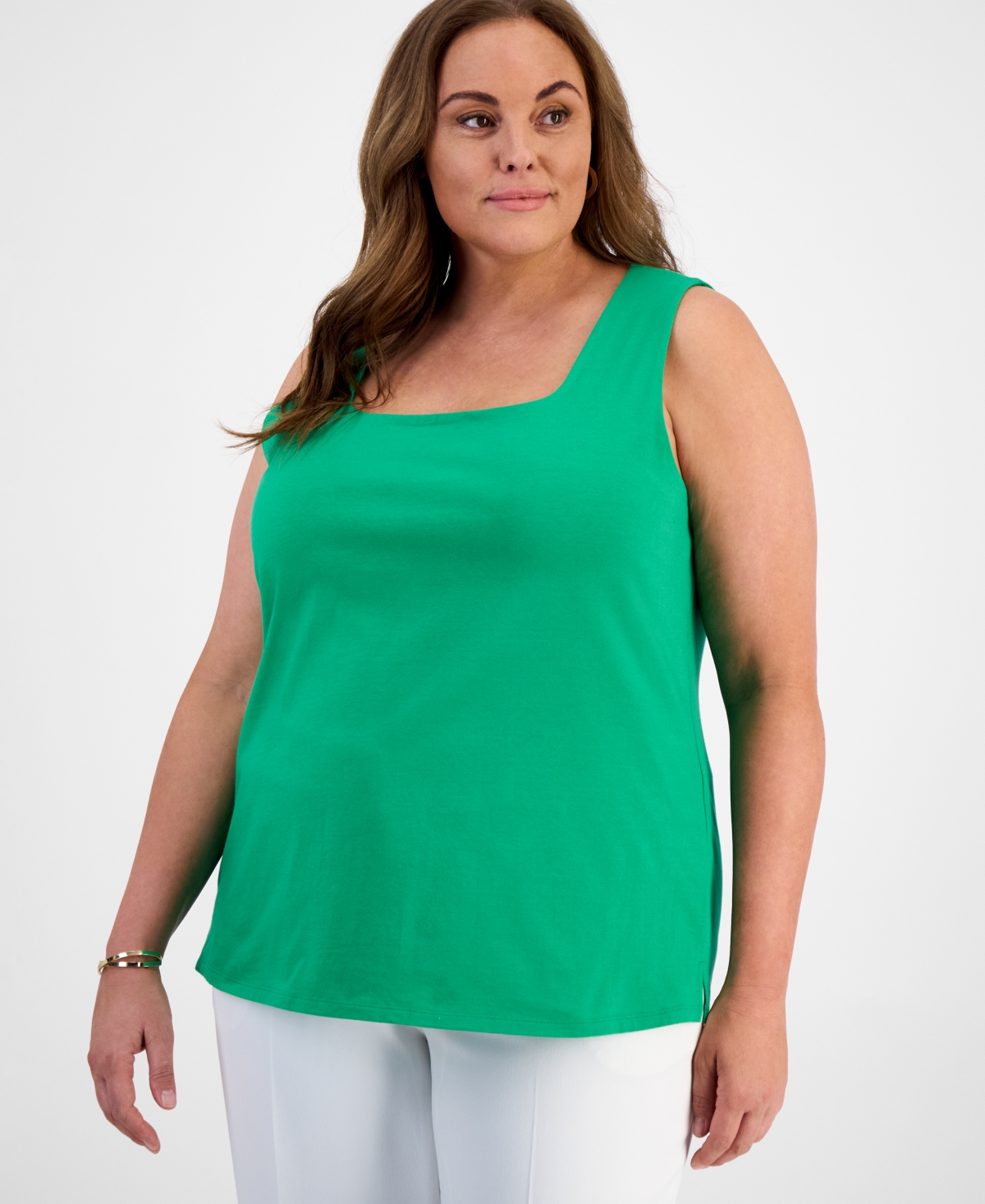 Plus Size Square-Neck Tank Top - Apple Green