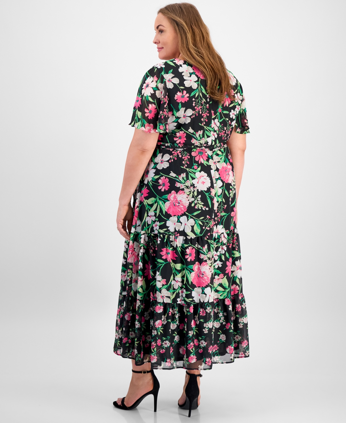Kasper Plus Size Floral-print Maxi Dress In Black Multi