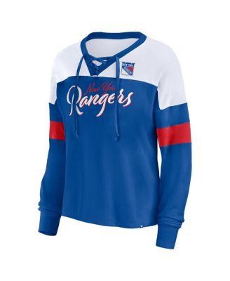 Women's Blue New York Rangers Take the Shot Long Sleeve Lace-Up V-Neck T-Shirt