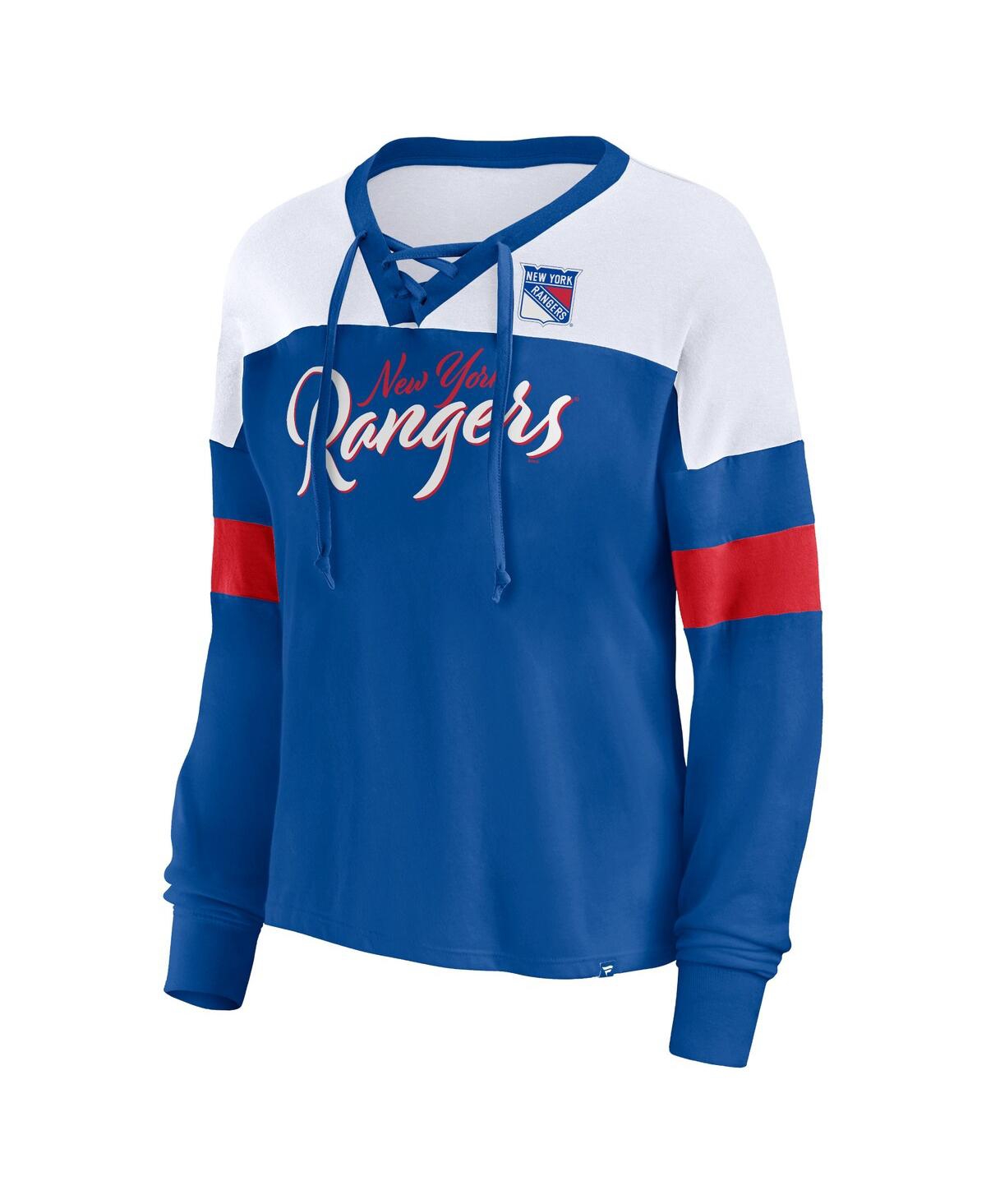 Fanatics Women's Blue New York Rangers Take The Shot Long Sleeve Lace-up V-neck T-shirt In Blue