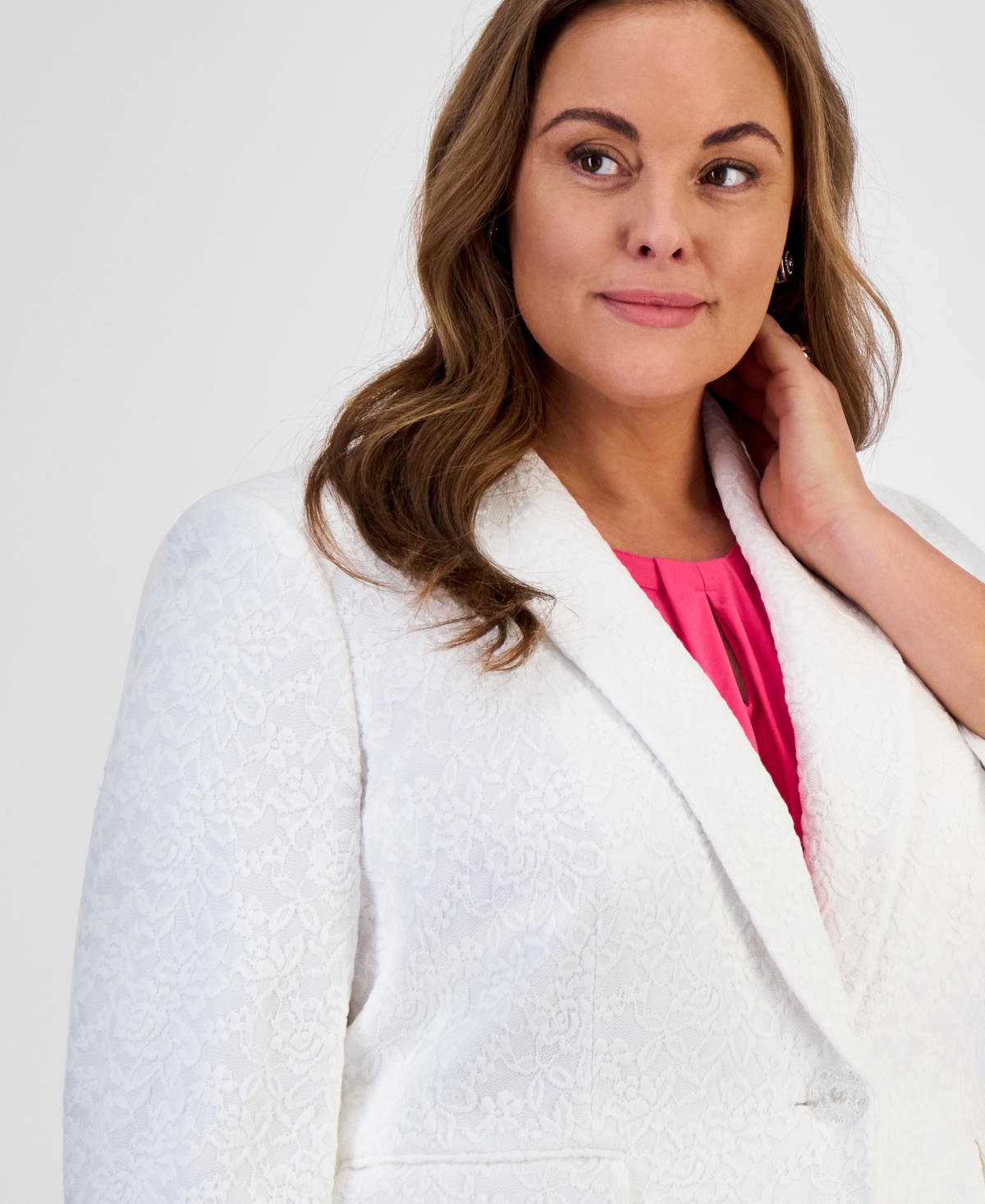 Kasper Plus Size One-button Cuffed-sleeve Jacket In Lily White