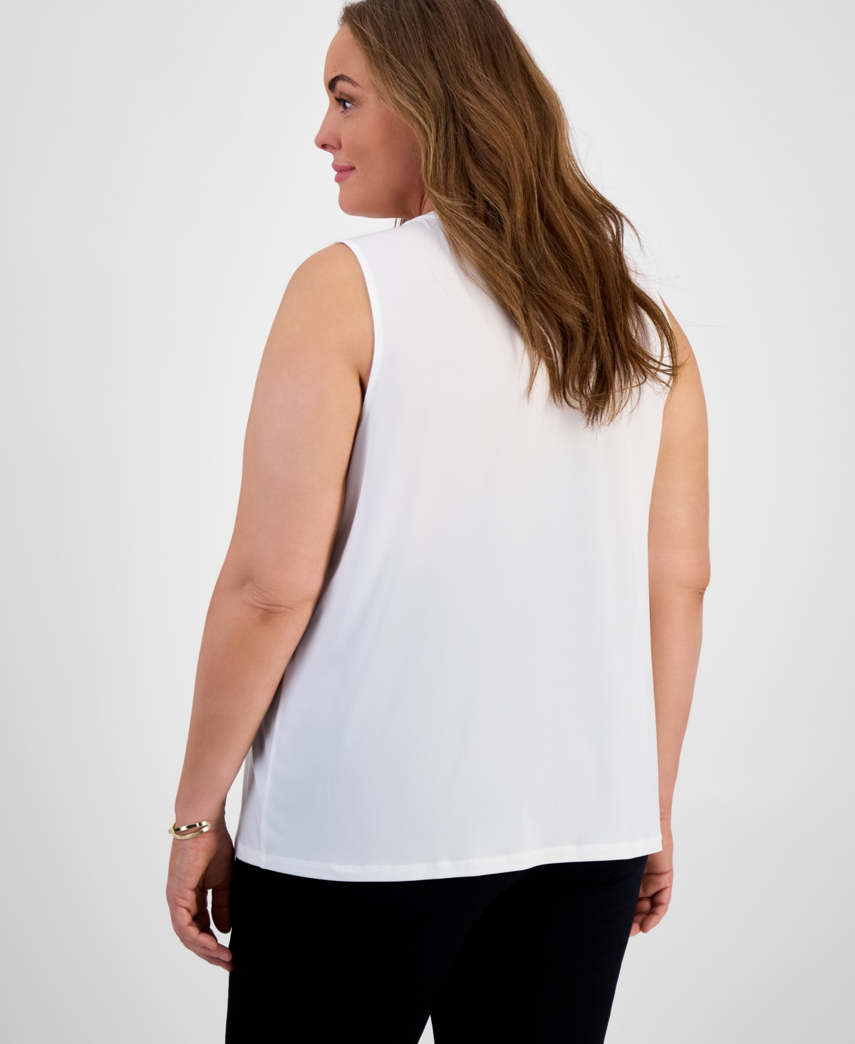 Kasper Plus Size Keyhole-neckline Sleeveless Top In Lily White