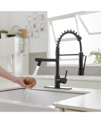 LED Light and Deck Plate Single Handle Deck Mount Pull Down Sprayer Kitchen Faucet