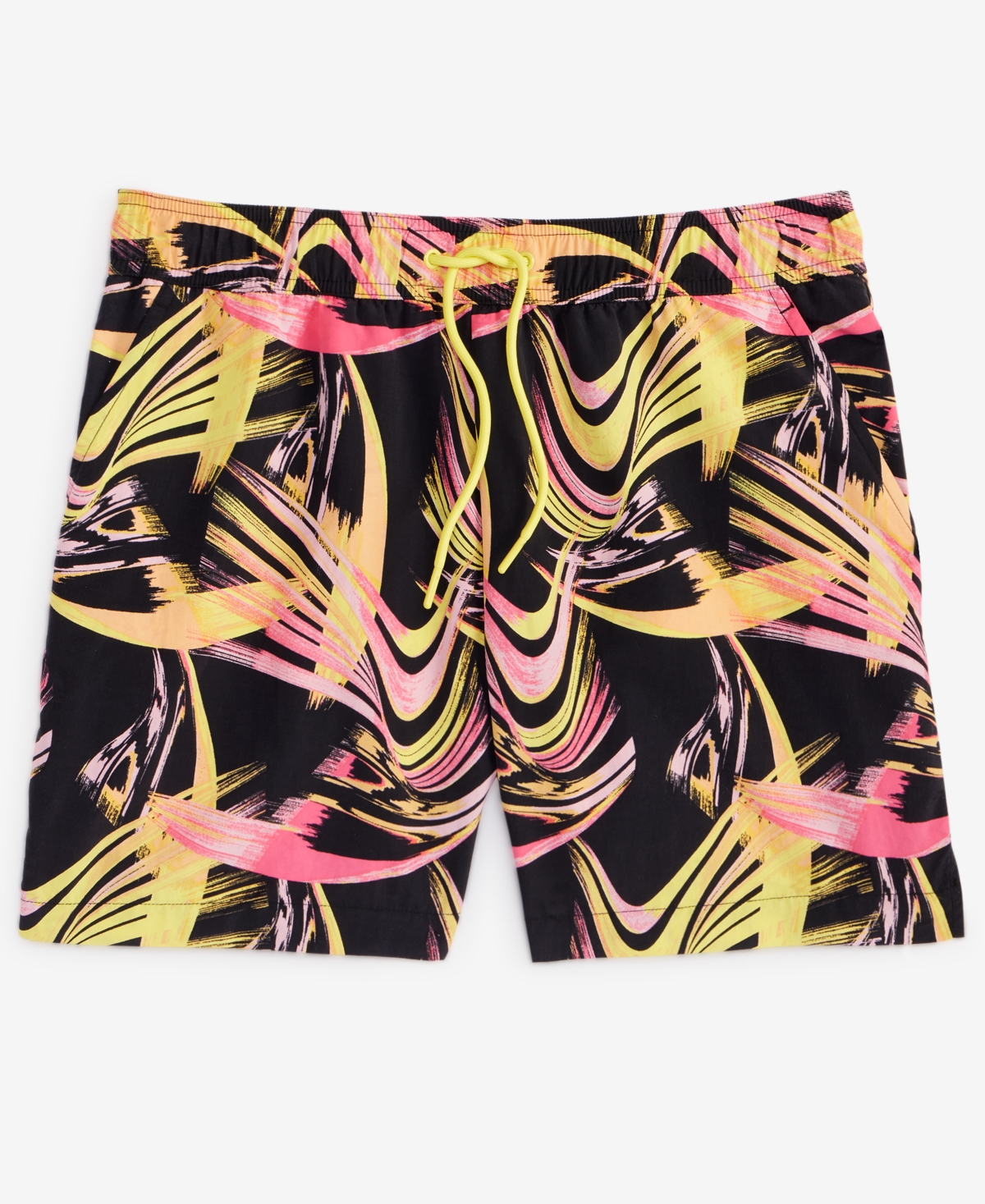 Mode Of One Men's Nostalgic Movement Swim Trunks With Boxer Brief Liner, Exclusively At Macy's In Deep Black