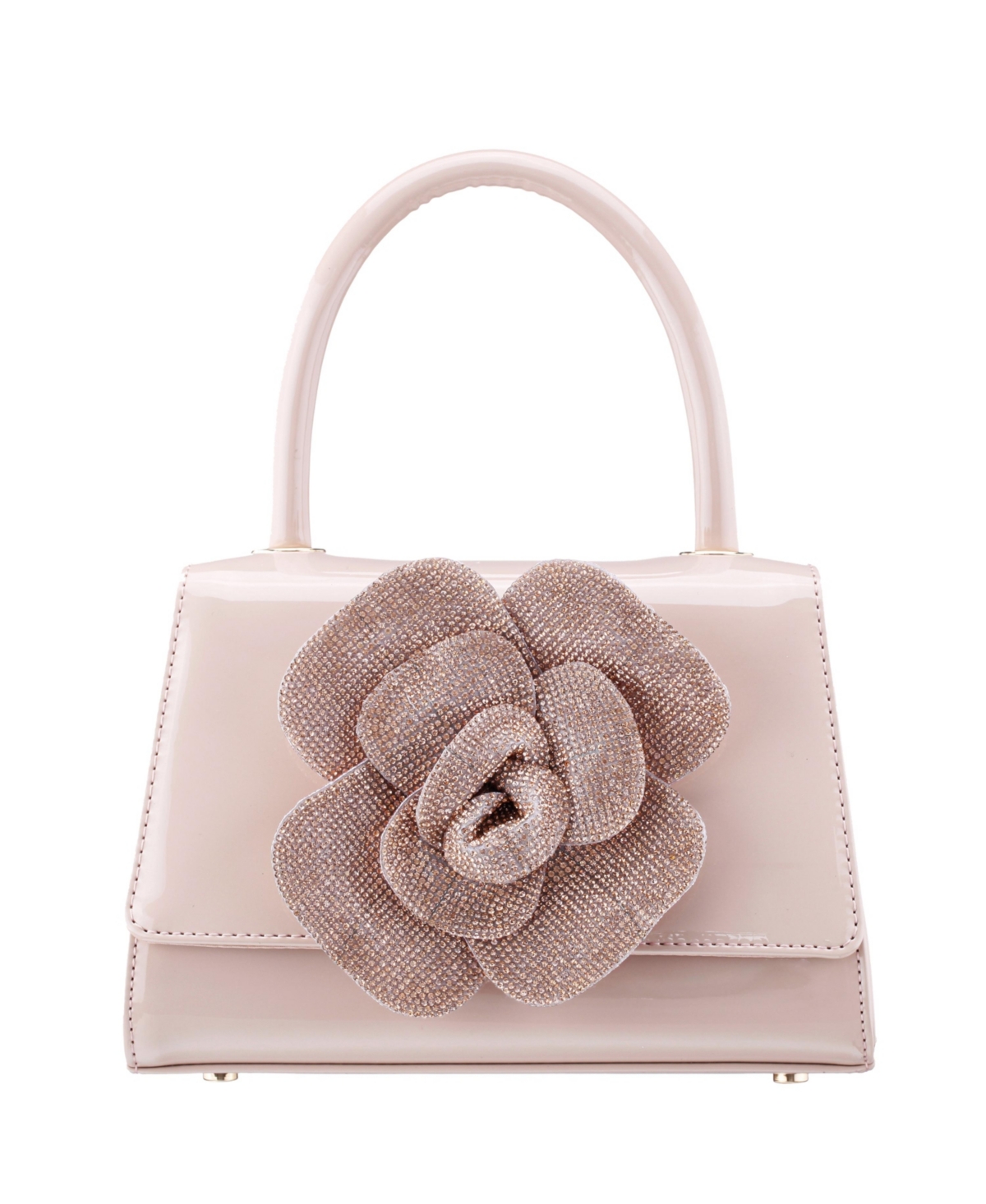 NINA CRYSTAL FLOWER EMBELLISHED PATENT SATCHEL BAG 