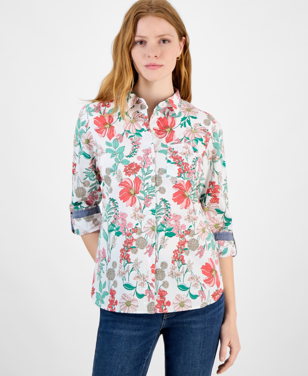 Tommy Hilfiger Women's Floral Cotton Button-front Shirt In Multi