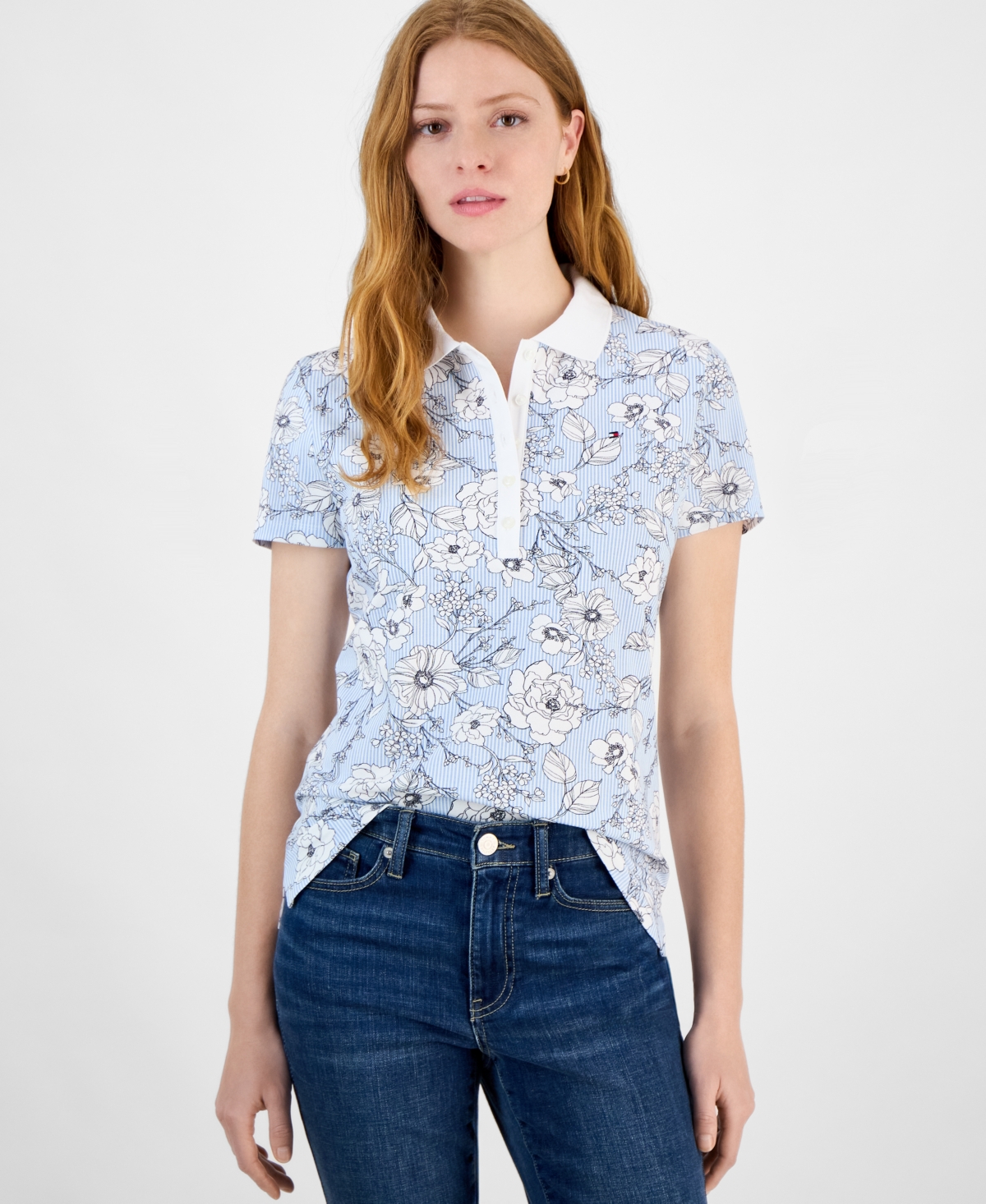 Tommy Hilfiger Women's Printed Short-Sleeve Polo Shirt
