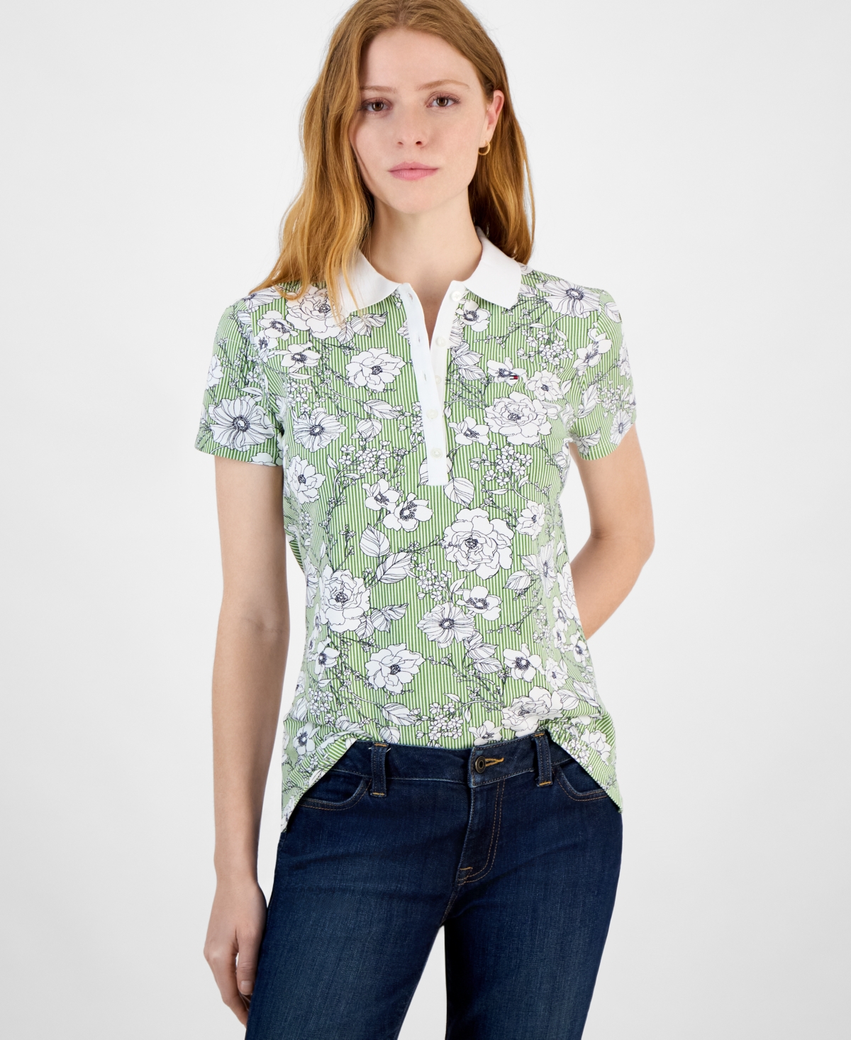 Women's Printed Short-Sleeve Polo Shirt - Tea Tree Multi