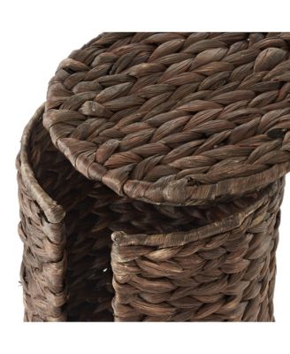 Toilet Paper Roll Holder with Lid - Espresso, Fits 3 Rolls, Free Standing Water Hyacinth Bath Tissue Storage Organizer for Bathroom