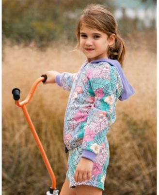 Toddler Girls Printed French Terry Hoodie Cardigan Lilac Tropical And Pink Flamingos - Toddler|Child