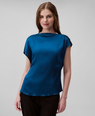 Calvin Klein - Women's Pliss&eacute; Shirred Shoulder Top