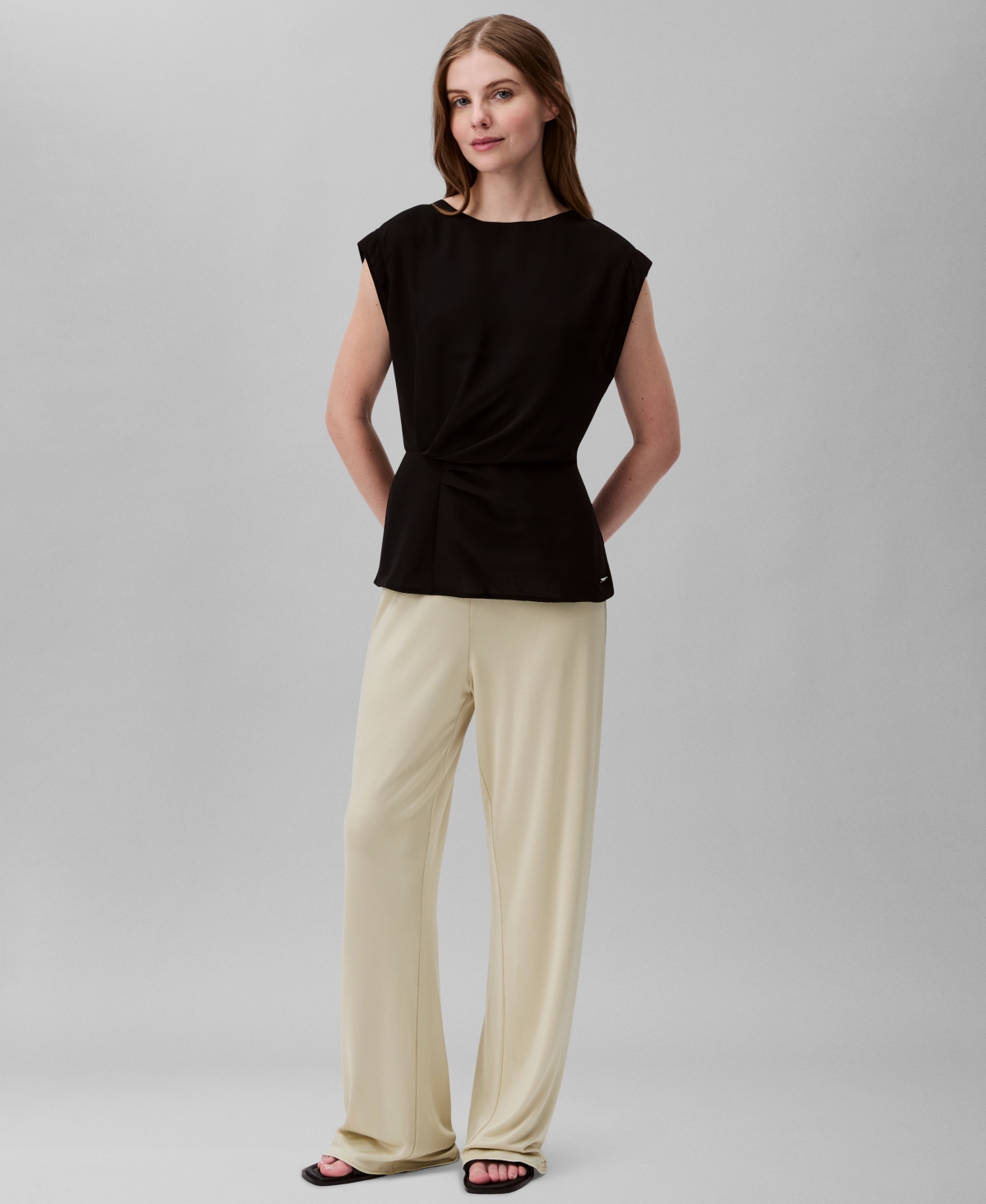 Calvin Klein Women's Twisted-front Chiffon Top In Black