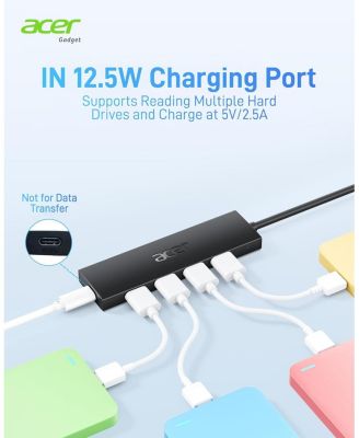 USB Hub, 4 Ports Multiple USB 3.0 Hub, USB Data Hub for Laptop with USB C Power Port, USB Extender for A Port Laptop, Windows, Linux, acer PC, and More(0.7ft)