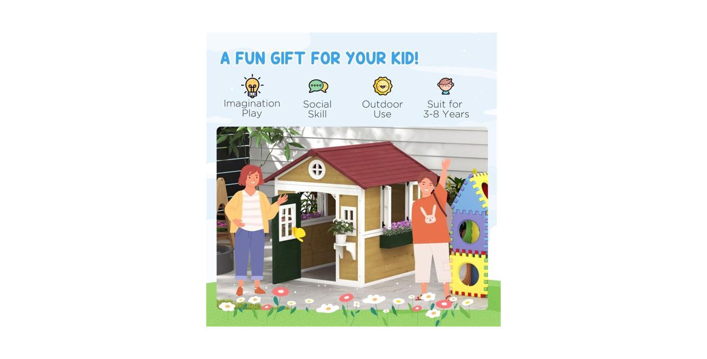 Детская игрушка Slickblue Outdoor Wood Playhouse with Windows and Doors, 3–8 лет, цвет: Бежевый / Зелёный — фото 5